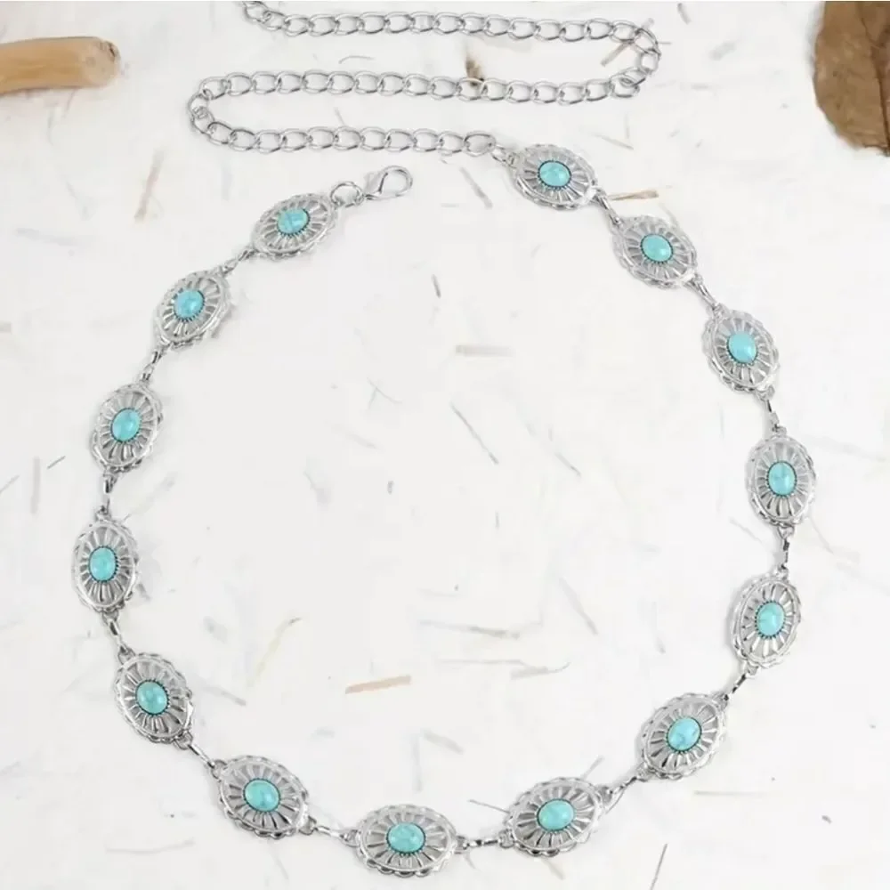 Vintage Style Silver Small Concho Chain Belt